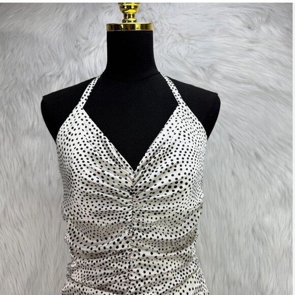 Jessica McClintock Vintage Satin Mermaid Dress Polka Dot Halter Gown Maxi Glam‎ - Picture 3 of 16